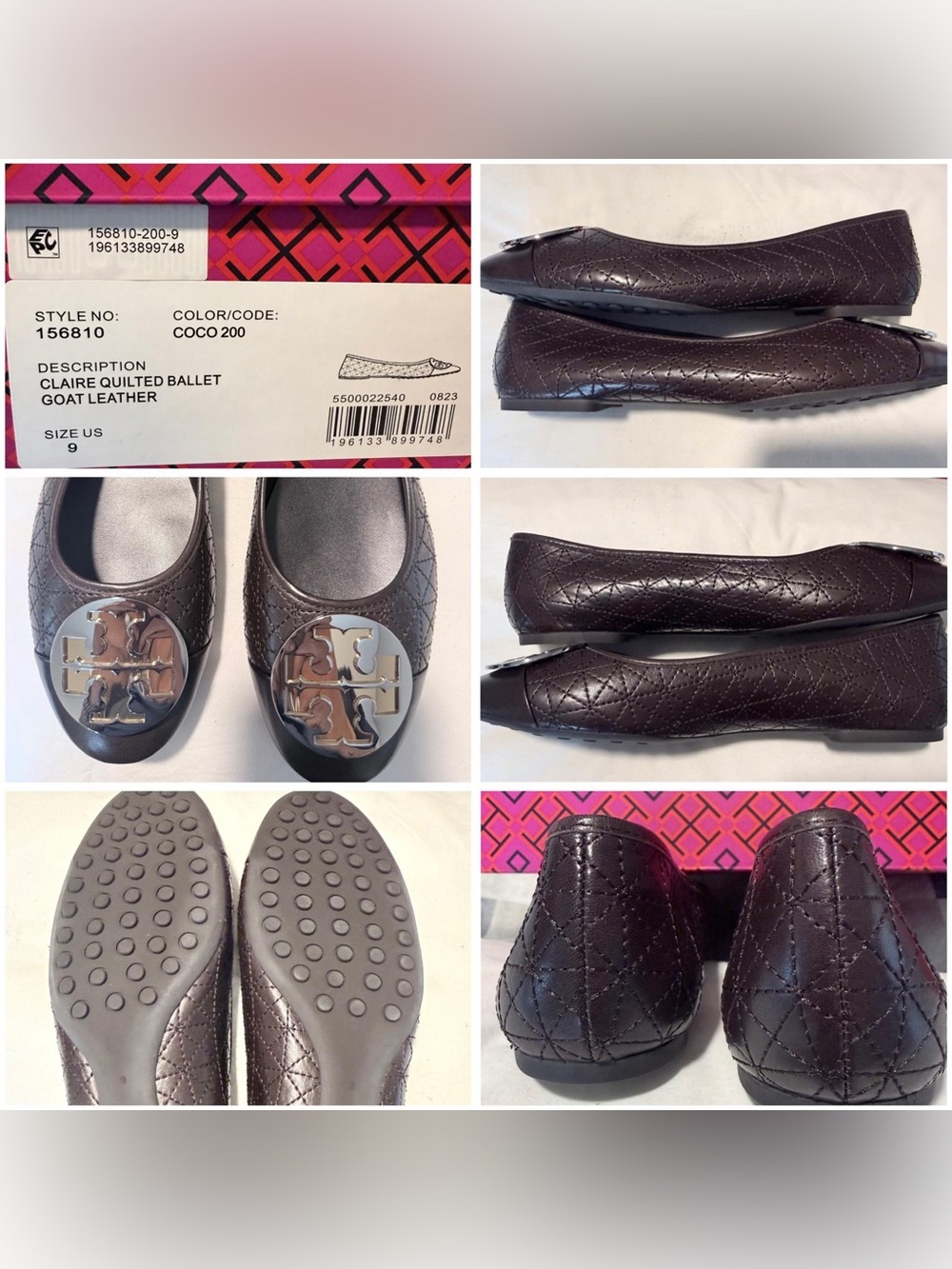 Tory Burch Quilted Ballet Flats in Cocoa Brown with Logo Medallion